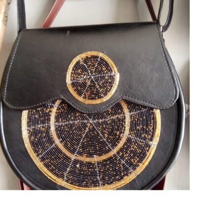 Beaded Dark leather Sling Bag